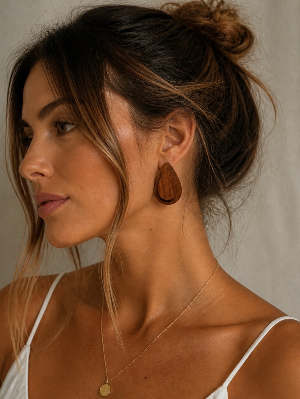 Wood Teardrop Statement Earrings Minimalist Boho Retro Chic